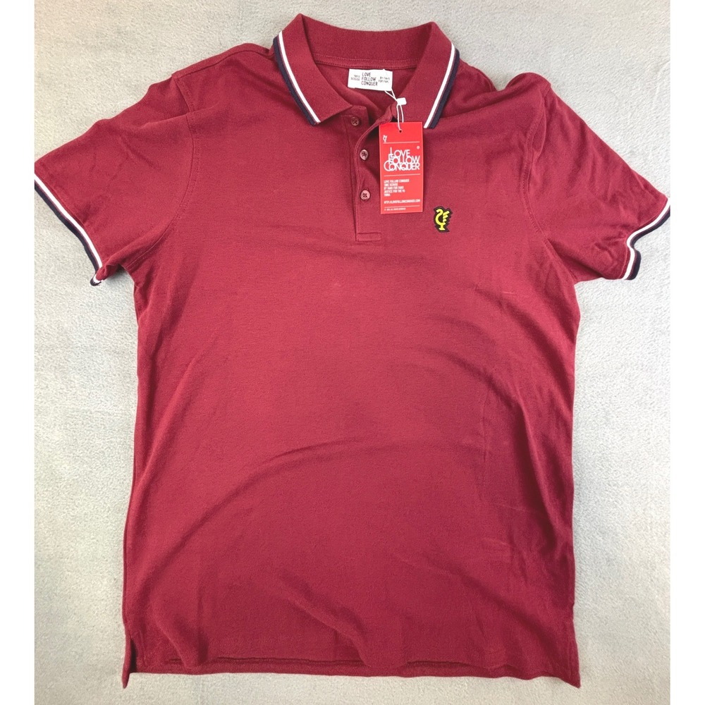 Love Follow Conquer Mens Burgundy Polo Shirt Liverpool FC Liver Bird Red Large